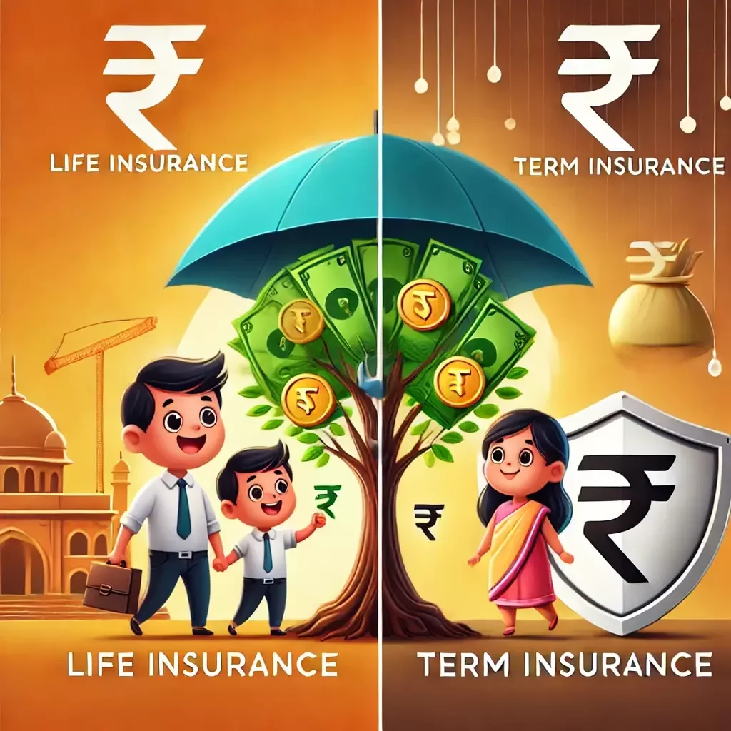 Life insurance provides lifelong coverage; term insurance covers a fixed period.